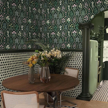 Dimoon 17.3''x78.7'' Peel and Stick Wallpaper Floral Contact Paper Vintage Wallpaper Green Pink Renter Friendly Waterproof Upgrade Embossed Self Adhesive Kitchen Bedroom Cabinet