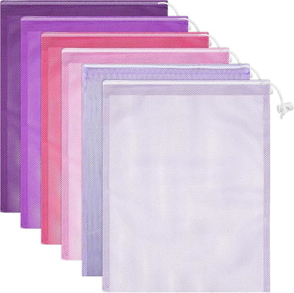 Frienda 6 Pieces Mesh Stuff Sack, 11 x 15 Inch Durable Nylon Drawstring Laundry Bag for Rinsing Beach Toys, Seashell Collecting, Mesh Bags for Travel(Gradient Purple)