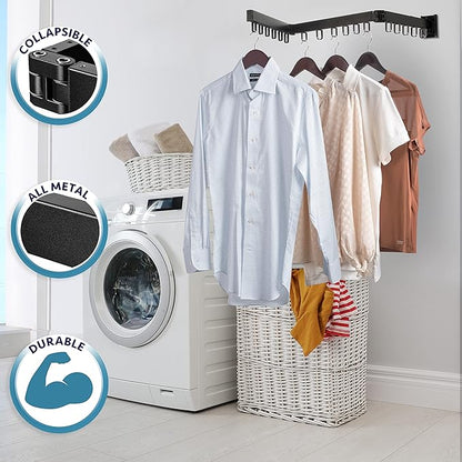Luxe Laundry Premium Wall Mounted Clothes Drying Rack, Aluminum Wall Mounted, Foldable (Tri-Fold), Collapsible, Space Saving Clothes Drying Rack for Laundry Room, Wall, Dry-Wall, Jet-Black