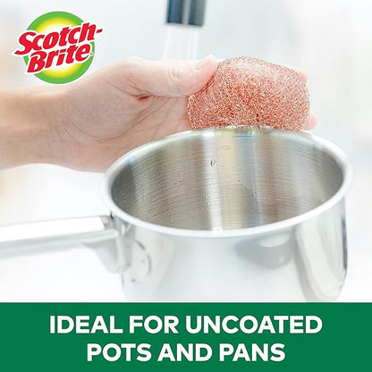 Scotch-Brite Copper Coated Scrubbing Scour Pads, 3 Scouring Scrubber Pads (Pack of 2)