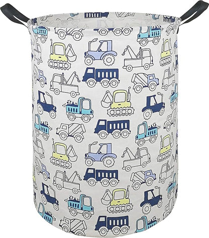 19.7 Inch Round Laundry Clothes Hamper Laundry Basket with Handles,Storage Organizer Bins Laundry Gift Basket for Room, Bedroom Decor (Engineering vehicle)