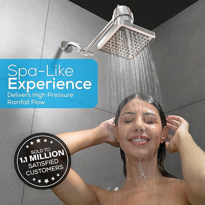 SparkPod Shower Head - High Pressure Rain - Premium Quality Luxury Design - Easy Clean Adjustable Replacement for Your Bathroom Shower Heads (Luxury Polished Chrome, 6 Inch Square)