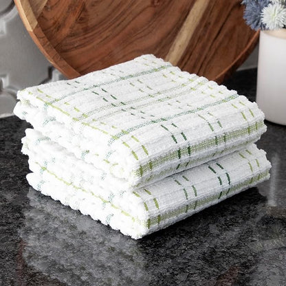 Ritz Royale Collection 100% Combed Terry Cotton, Highly Absorbent, Oversized Checked Kitchen Towel Set, 28" x 18", 2-Pack, Cactus Green