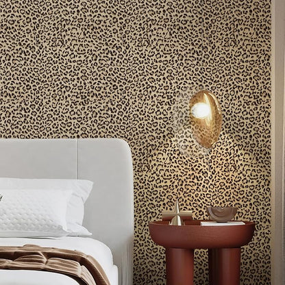 JiffDiff Leopard Print Peel and Stick Wallpaper, Waterproof Removable Self Adhesive Textured Wall Paper, Yellow Unique Funky Cheetah Contact Paper for Bedroom and Bathroom 1200"X17.3"(144.3 sq. ft)