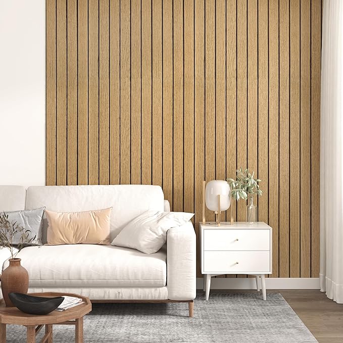23.6"x197" Brown Wood Acoustic Wall Panels Peel and Stick 3D Textured Wood Slat Panel Self Adhesive Vintage Soundproof Wooden Slatted Panel Wallpaper for Bedroom Living Room Ceilings Studio