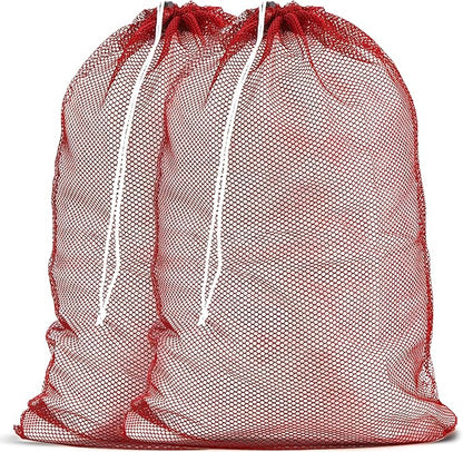 Handy Laundry Mesh XL Laundry Bags 2-Pack, 24 x 36 Inch Heavy Duty, Durable Drawstring Closure, Machine Washable, Large Laundry Bag for Delicates, College Dorms, Travel, Laundromats, Apartments, Red