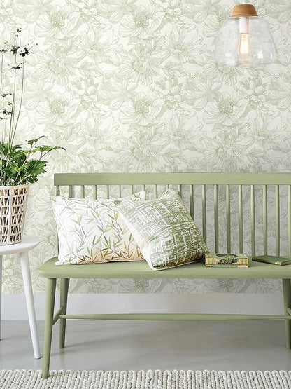 Ismoon Vintage Floral Wallpaper Peel and Stick Beige and Green Contact Paper 17.3inx6.5ft Removable Self Adhesive Wall Paper for Bathroom Bedroom Cabinet Mural Wall Decor Vinyl Renter Friendly