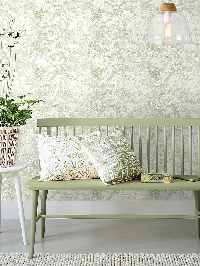 Ismoon Vintage Floral Wallpaper Peel and Stick Beige and Green Contact Paper 17.3inx32.75ft Removable Self Adhesive Wall Paper for Bathroom Bedroom Cabinet Mural Wall Decor Vinyl Renter Friendly