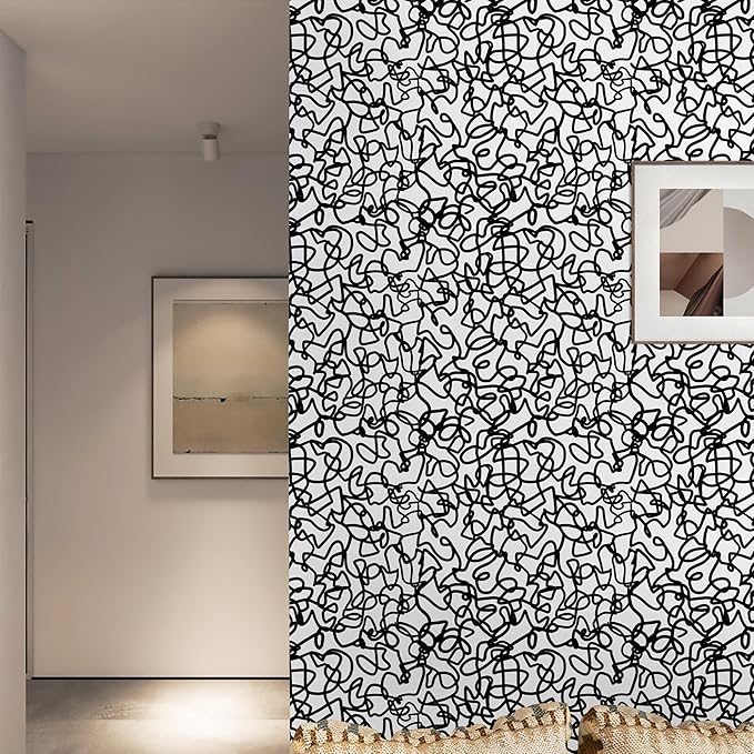 Ismoon 17.3"X196" Unique Black and White Peel and Stick Wallpaper Scribbles Wallpaper Modern Black Contact Paper Thickened Removable Self-Adhesive Wall Paper for Home Decoration Vinyl Film Roll
