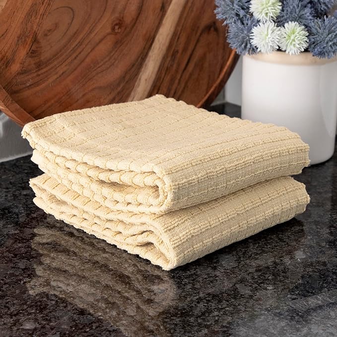 Ritz Royale Collection 100% Combed Terry Cotton, Highly Absorbent, Oversized, Kitchen Towel Set, 28" x 18", 2-Pack, Solid Latte Brown