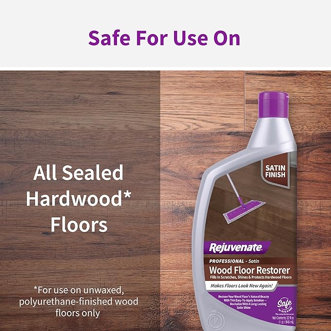 Rejuvenate Professional Wood Floor Restorer Fills Scratches, Shines And Protects Wood Flooring For A Matte Satin Shine, 32 Ounces