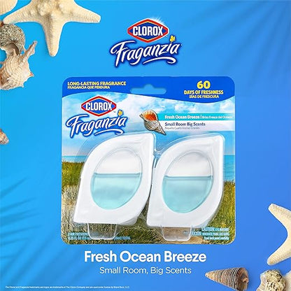 Clorox Fraganzia Small Rooms Air Freshener, Fresh Ocean Breeze - Peel & Place Air Freshener, No-Plug, Battery-Free for Closets, Laundry Room, Entry Way, Bathroom, Locker, 0.25 Fl Oz Each, 24 Count