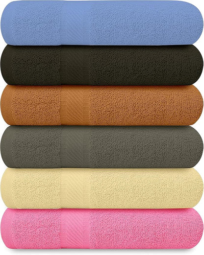 100% Cotton Bath Towels-27x54inch - 6 Pack Shower Towels - Light Weight, Ultra Absorbent Towels for Bathroom (Multi Color)