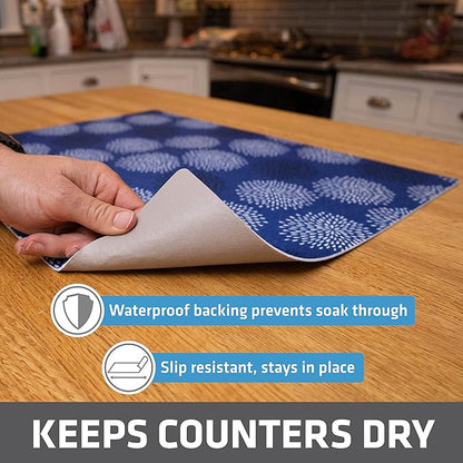 Drymate Jumbo XL Dish Drying Mat (19”x24”), Low-Profile, Super Absorbent, Quick Dry Fabric, Waterproof & Slip-Resistant, for Kitchen Counter, Trimmable, Easy to Clean (USA Made)(GoodBlue)