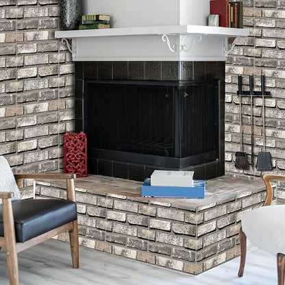 3D Wall Panels,Waterproof Self-Adhesive Artificial PVC Brick Wall Panels for Cladding Kitchen, Living Room, Bedroom, Office Deep Red Brick 10pcs 30 x 30cm. (Brick Grey)