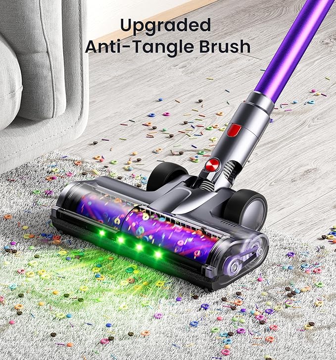 Cordless Vacuum Cleaner,650W 55KPA 90Mins Vacuum Cleaners for Home with Self-Standing,Smart Display,V-Shaped Anti-Tangle Brush,Wall Mount Charging,Cordless Stick Vacuum for Home,Floors,Carpet,Pet Hair