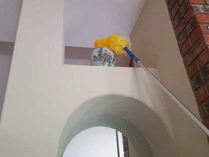 High Ceiling Cobweb Duster and Pole | Ceiling Fan Cleaner Extendable Duster | Nylon Telescoping Long Handle Extension Duster For Cleaning Spider Webs | Lightweight, 3-Stage Aluminum Pole