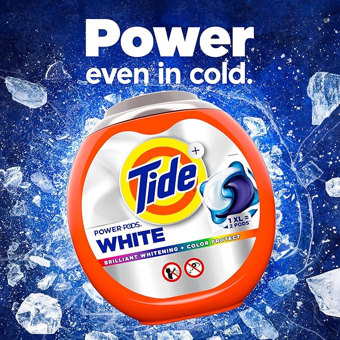 Tide Power PODS White Laundry Detergent Pacs, 63 Count, Brilliant Whitening + Color Protect