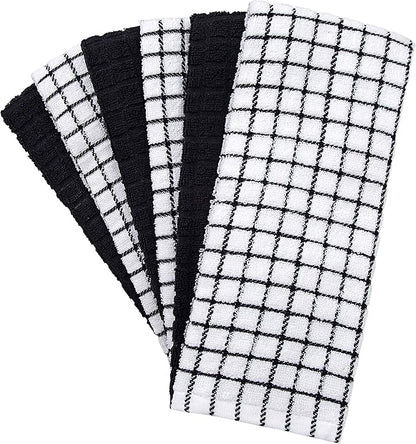 Bumble Kitchen Towels (6 Pack) | 16" x 28" | 100% Cotton Dish Towels for Kitchen | 380 GSM | Soft, Highly Absorbent & Durable Dish Towels with Hanging Loop | Black
