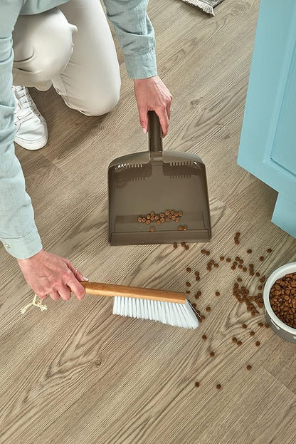 Harper Live.Love.Clean. Snap-Together Bamboo Counter Brush & Resin Dust Pan Set for Cleaning Dust, Pet Hair & Fine Dry Dirt