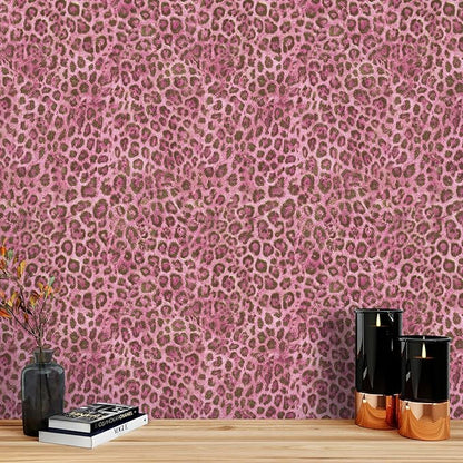 JiffDiff Upgrade Leopard Print Peel and Stick Wallpaper, 17.3" x 1200" Waterproof Removable Self Adhesive Wallpaper, Pink Unique Funky Cheetah Contact Paper for Bedroom, Bathroom, Decor