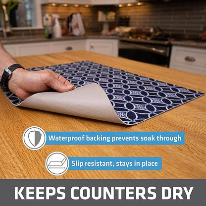 Drymate Jumbo XL Dish Drying Mat (19”x24”), Low-Profile, Super Absorbent, Quick Dry Fabric, Waterproof & Slip-Resistant, for Kitchen Counter, Trimmable, Easy to Clean (USA Made)(Indigo)