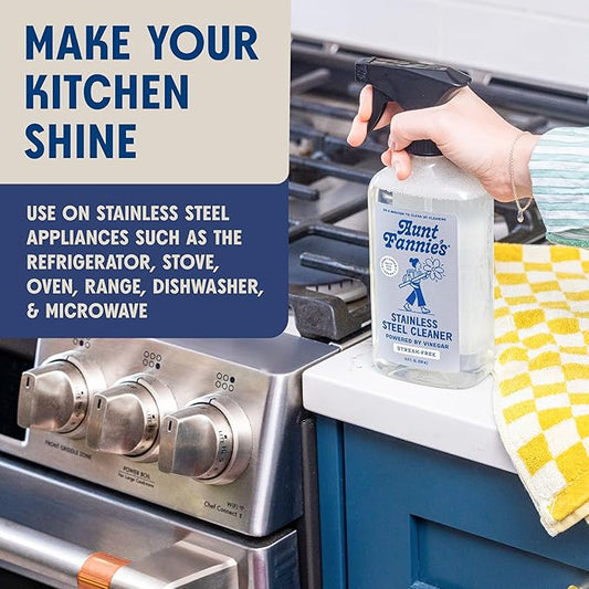 Aunt Fannie's Stainless Steel Spray Cleaner, Powered by Vinegar, Fingerprint and Residue Remover for Refrigerator, Dishwasher, Oven, Grill, Sink, Stovetop, and Other Appliances, Pack of 1