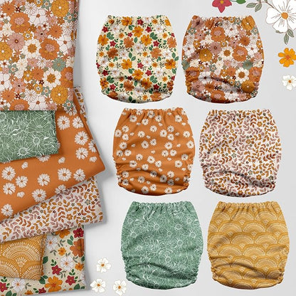 Mama Koala 3.0 Pocket Cloth Diapers for Babies with AWJ Lining, 6 Pack with 6 5-Layer Natural Cloth Diaper Inserts - Reusable and Washable Pocket Diapers(A-Little Daisies)