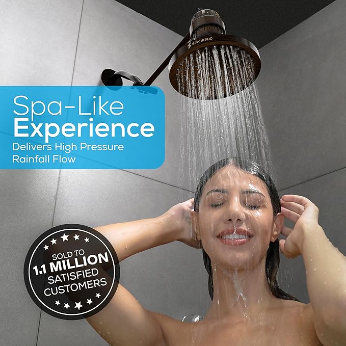 SparkPod Shower Head - High Pressure Rain - Premium Quality Luxury Design - Easy Clean Adjustable Replacement for Your Bathroom Shower Heads (Vintage Oil Rubbed Bronze, 8 Inch Round)