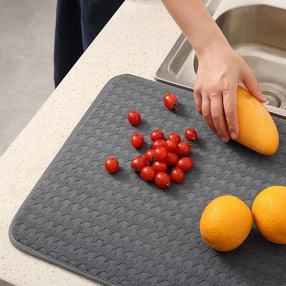 2 Pack Microfiber Dish Drying Mat for Kitchen Counter,Ultra Absorbent Dish Drainer Mat ,Dish Drying Pad , Dish Rack Mat 20×15 Inch (Dark Gray)