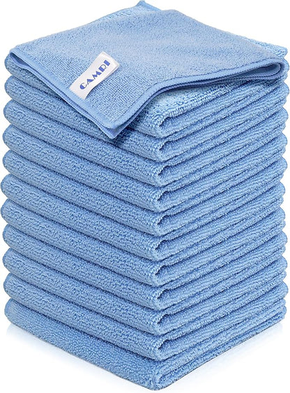 CAMRI Microfiber Towel Cleaning Cloth – Pack of 12, Size 12.6” x 12.6”, Blue, Lint Free, Super Absorbent, Streak Free, Washable, Multipurpose Cleaning Rags for Kitchen, Glass, Car, Mirror
