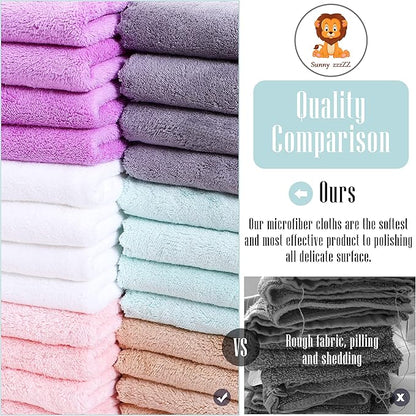 24 Pack Kitchen Dishcloths - Does Not Shed Fluff - Reusable Dish Towels, Dish cloths, Super Absorbent Coral Fleece Cleaning Cloths, Nonstick Oil Washable Fast Drying, 10 x 20 Inch (Multicolor)
