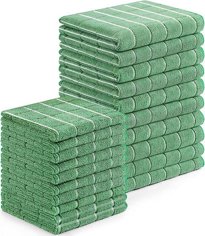 Homaxy Microfiber Kitchen Towels and Dishcloths Set, 20 Pack Soft and Absorbent Dish Hand Towels Bulk, 28 x 16 Inch & 12 x 12 Inch Quick Drying Rags for Washing Dishes, Grass Green