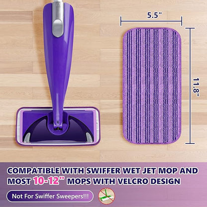 Reusable Mop Pads Compatible with Swiffer Wet Jet, Wet Jet Pads Refills for Swiffer Mop, Microfiber Replacement Pads for Hardwood Floor cleaning, Dry Wet Mopping Cloths for 12" Wet Jet Refill, 12 Pack