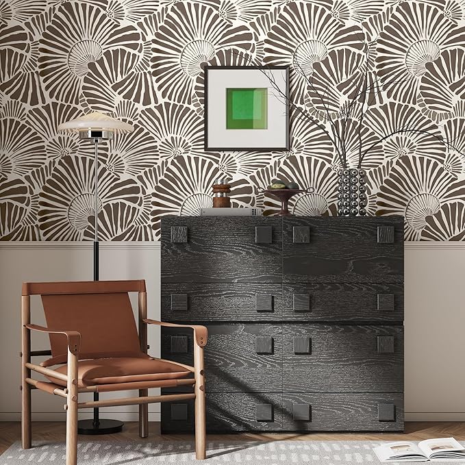 White and Brown Wallpaper Peel and Stick Wallpaper Boho 17.3"×78.8" Modern Wall Paper Removable Self Adhesive Wallpaper for Bedroom Brown Contact Paper for Cabinets Drawers Shelf Home Decor Vinyl Film