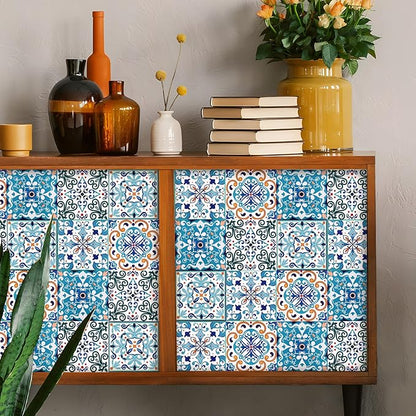 AM AMAONM 10pcs 20x20cm Removable Square Vintage Floral Pattern Tile Stickers 3D Decorative Peel and Stick Vinyl Self Adhesive Wall Tiles Decor Decals for Kitchen Backsplash Bathroom Furniture (G)