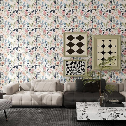 Timeet Floral Wallpaper Peel and Stick Vintage Floral Contact Paper Peel and Stick 17.3" x 120" Flower Wallpaper Boho Leaf Removable Self Adhesive Wall Paper for Cabinets Bedroom Wall Decorative