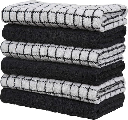 Bumble Kitchen Towels (6 Pack) | 16" x 28" | 100% Cotton Dish Towels for Kitchen | 380 GSM | Soft, Highly Absorbent & Durable Dish Towels with Hanging Loop | Black