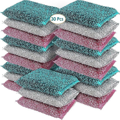 Sponges for Kitchen (30 Pcs Pack) - Non Scratch Scrubbers for Cleaning Dishes - Best Dish Sponge Scrub Pads for Dishwashing & Washing - Household Scrubber Supplies & Tool for Pots, Pans, Sink