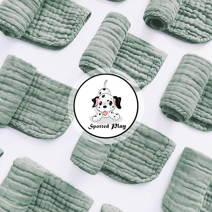 Muslin Burp Cloths 100% Cotton Large 20''x10'' Extra Soft and Absorbent Baby Wash Cloths Spit Up Rags - Baby Burping Cloth for Boys Girls Items(24 Pack Green)
