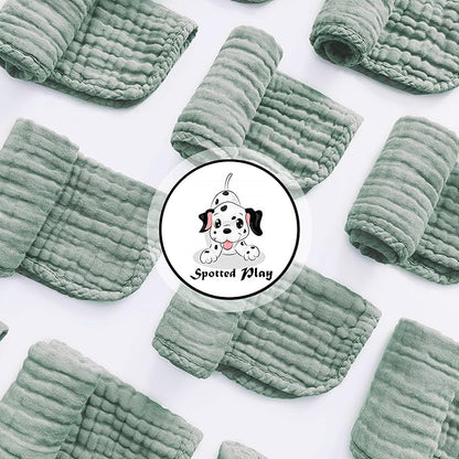 Muslin Burp Cloths 100% Cotton Large 20''x10'' Extra Soft and Absorbent Baby Wash Cloths Spit Up Rags - Baby Burping Cloth for Boys Girls Items(24 Pack Green)