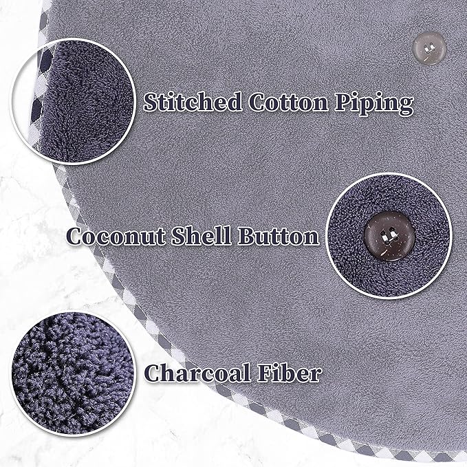 myHomeBody Hand Towels with Hanging Loops, Absorbent Charcoal Fiber Cleaning Clothes with Coconut Shell Button for Kitchen, Round Shape, Set of 2, Midnight Blue