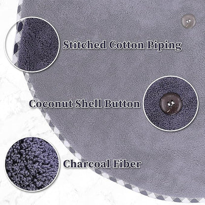 myHomeBody Hand Towels with Hanging Loops, Absorbent Charcoal Fiber Cleaning Clothes with Coconut Shell Button for Kitchen, Round Shape, Set of 2, Midnight Blue