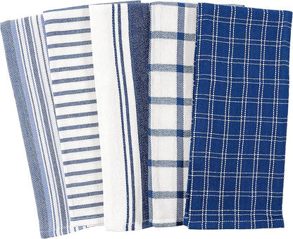 KAF Home Assorted Flat Kitchen Towels - Set of 10, 18 x 28 Inch (Navy)