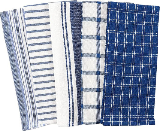 KAF Home Assorted Flat Kitchen Towels - Set of 10, 18 x 28 Inch (Navy)