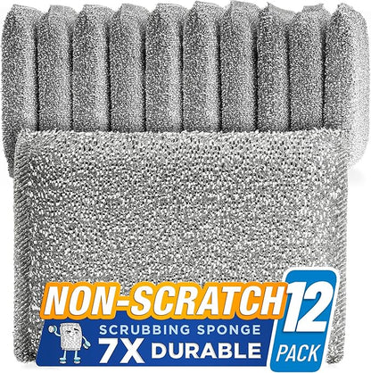 Kitchen Scrubbing Sponges - Heavy Duty Non-Scratch Scrubbing Cleaner Sponges in 1 Color - Multi-Surface Non-Metal Dish Scouring Scrubbers for Fast Cleaning. (12 Pack)