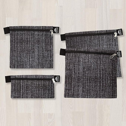 Nordic By Nature 4 Pack - Reusable Sandwich Bags Dishwasher Safe BPA Free - Durable Washable Quick Dry Cloth Baggies -Reusable Snack Bags For Kids School Lunches - Easy Open Zipper- (Black Denim)