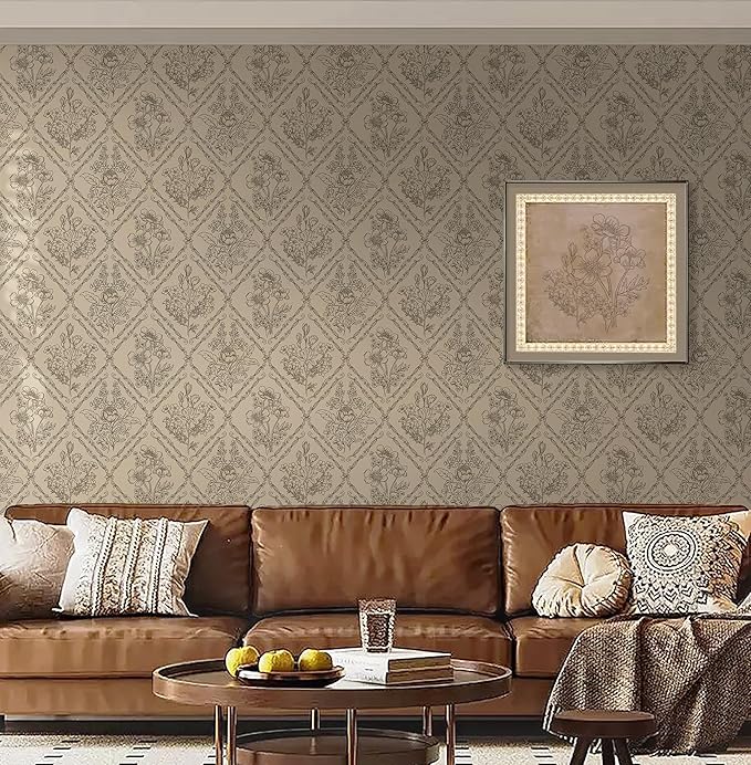 Toduso Peel and Stick Wallpaper Vintage Wall Paper Boho Contact Paper Brown Floral Removable Wallpaper for Bathroom Bedroom Flower Waterproof Self Adhesive Vinyl Drawer Decor 17.3"x196.8"