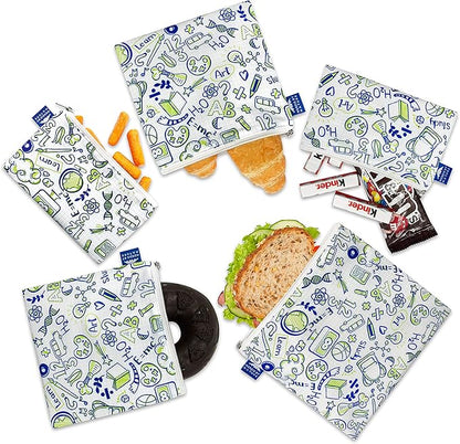 Nordic By Nature Reusable Sandwich Bag Snack Bags - Value Pack of 5 Dual Layer Lunch Baggies - Dishwasher Safe - Eco Friendly Cloth Wraps - Easy Open Zipper (Back to School)