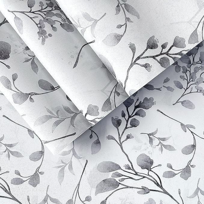 Orainege Gray Floral Peel and Stick Wallpaper Floral Contact Paper 17.7 in ×590.5 in Peel and Stick Wall Paper for Bathroom Removable Wallpaper Self Adhesive Waterproof